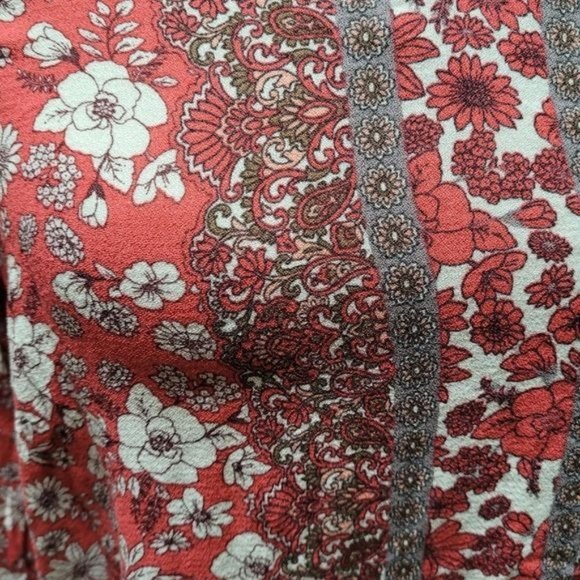 Rose & Thyme Women's Size Medium Pink Floral Peasant Top Boho Hippie 3/4 Sleeve - Picture 2 of 6